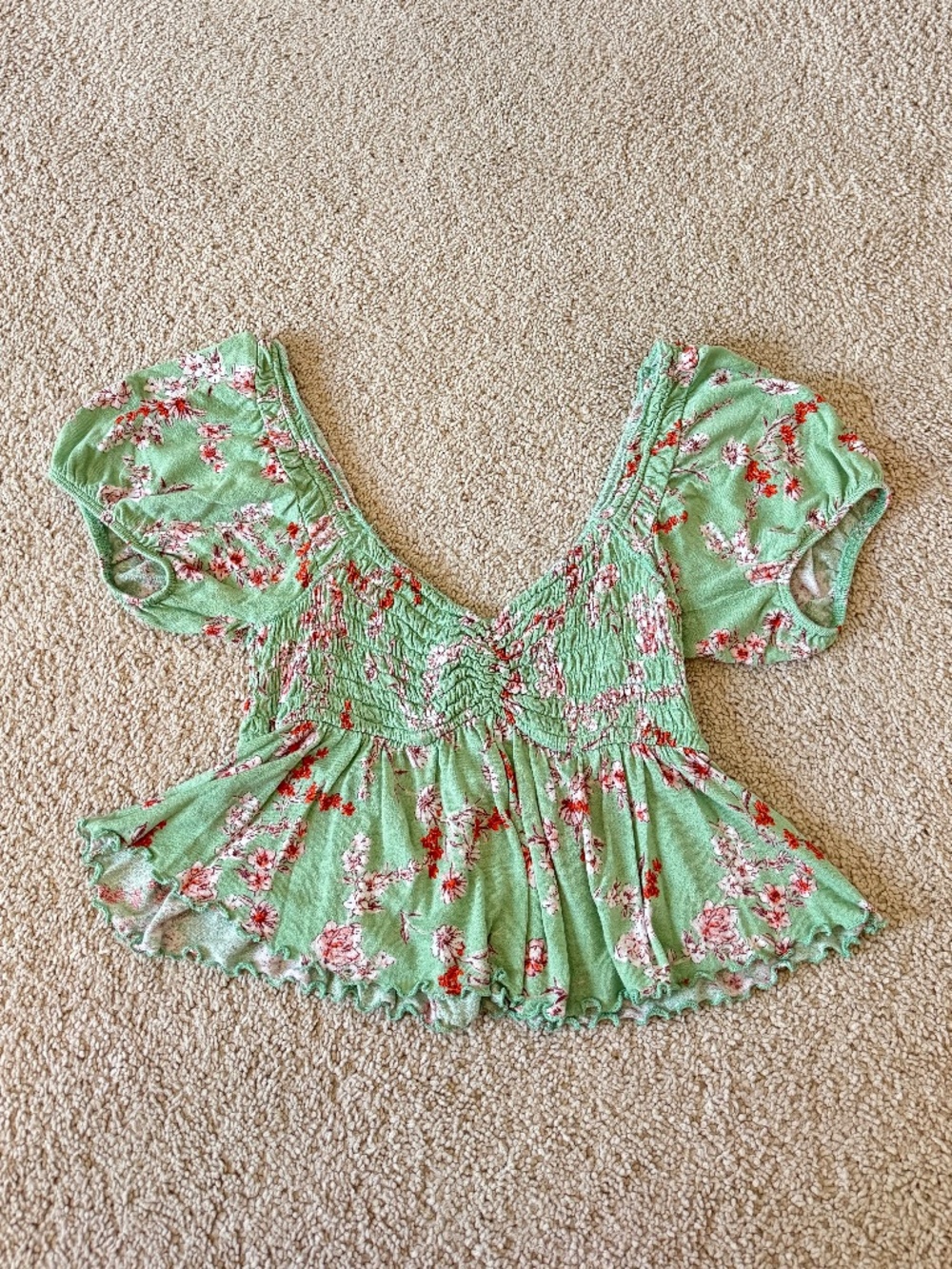 Urban Outfitters Smocked Puff Sleeve Babydoll Top